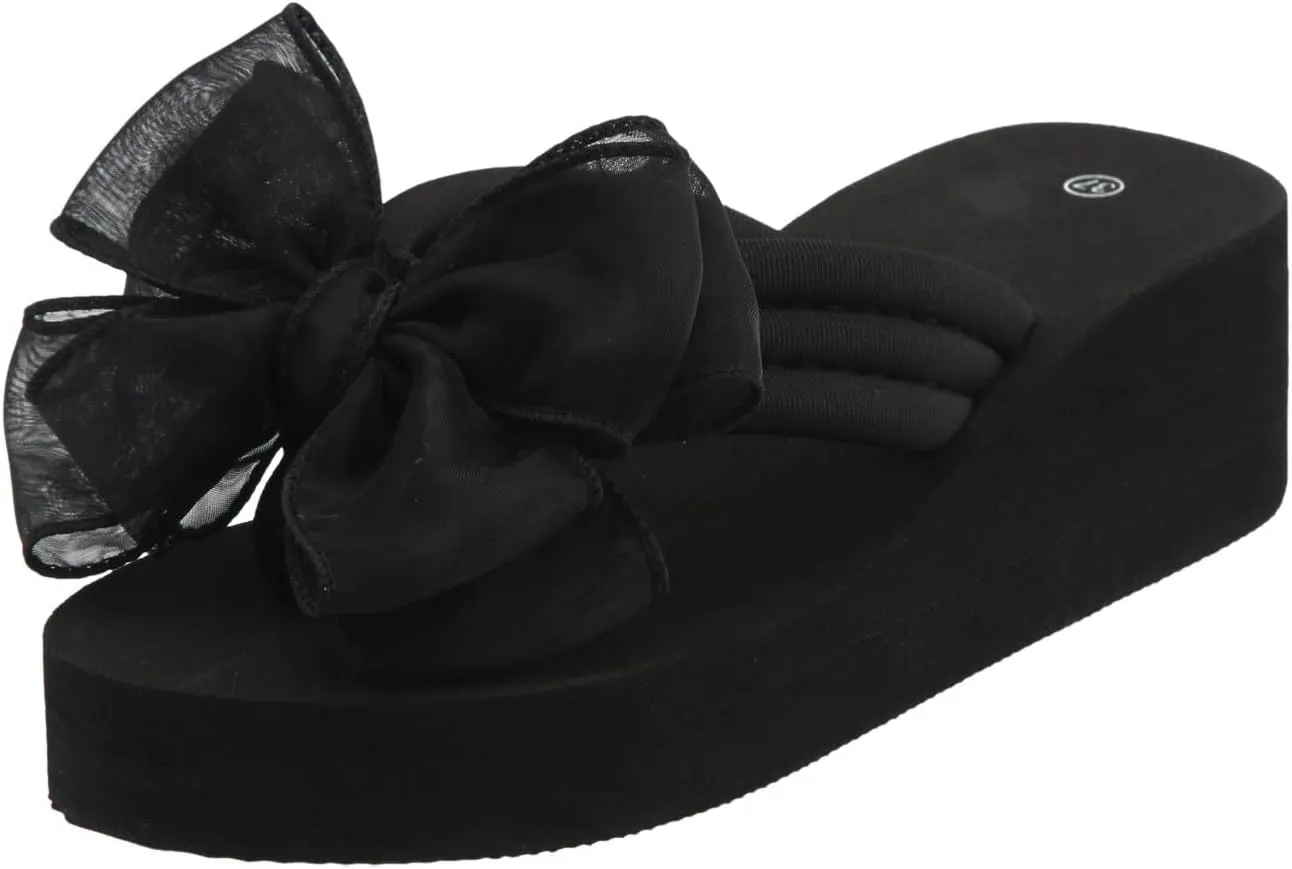 Womens Slip On Flip Flops Bow Beach Summer Gladiator Flat Cute Dressy Summer Sandals