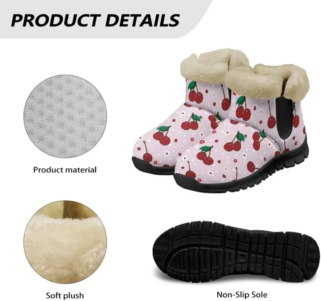 Womens Snow Boots Fur Lined Warm Booties Winter Shoes Anti-Skid Lightweight Ankle Boots Casual Wear