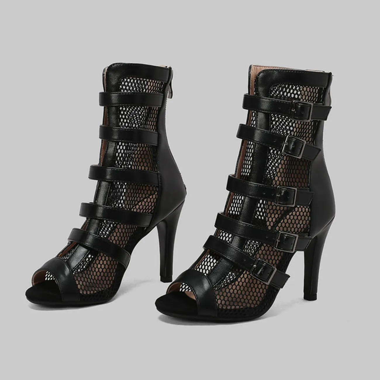 Womens Stiletto Heel Mesh Sandals Back Zipper Gladiator High Heel Sandals