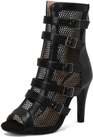 Womens Stiletto Heel Mesh Sandals Back Zipper Gladiator High Heel Sandals