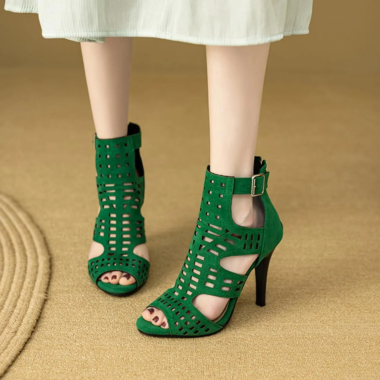 Womens Stiletto Heel Sandals Back Zipper Gladiator High Heel Sandals