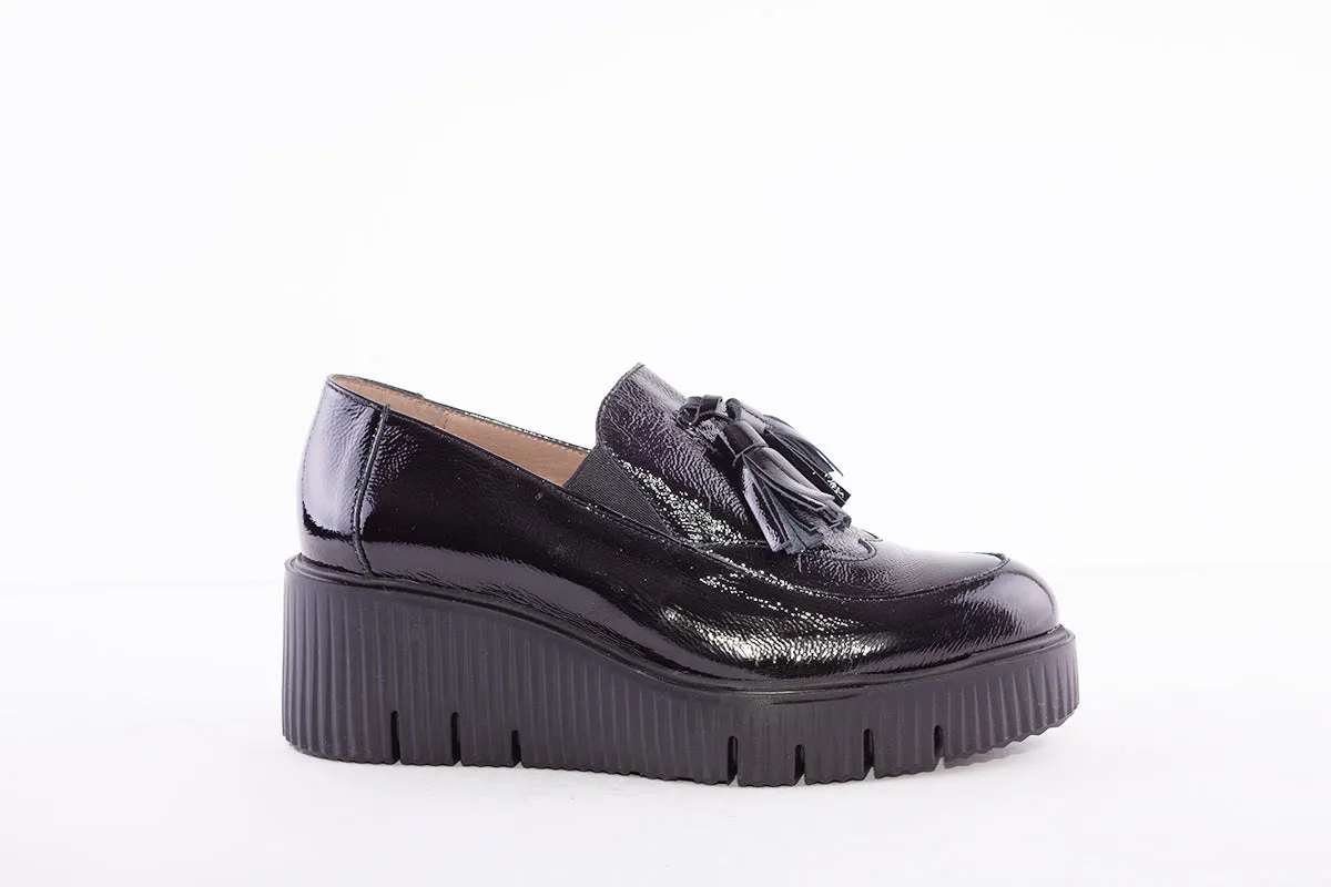 WONDERS - E-6221 CHUNKY FLAT SHOE - BLACK PATENT