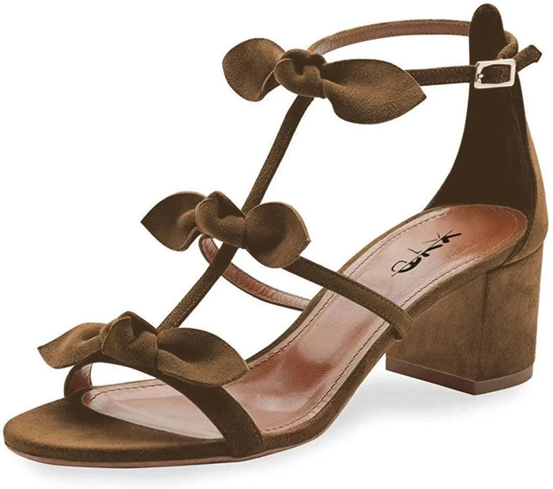XYD Women Block Chunky Heels Open Toe Sandals BowKnots Gladiator Strappy Pumps Cute Party Casual Shoes