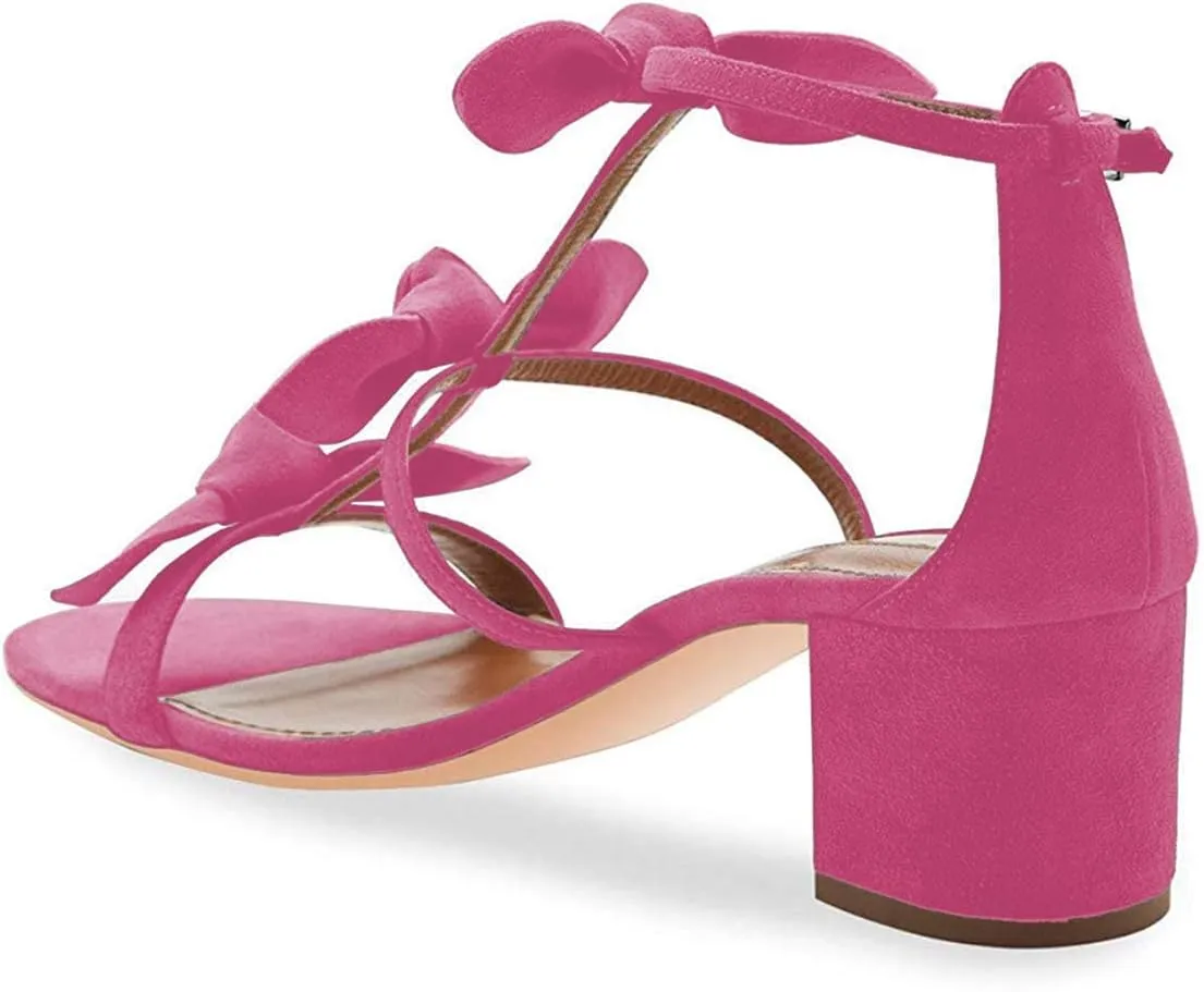 XYD Women Block Chunky Heels Open Toe Sandals BowKnots Gladiator Strappy Pumps Cute Party Casual Shoes
