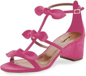 XYD Women Block Chunky Heels Open Toe Sandals BowKnots Gladiator Strappy Pumps Cute Party Casual Shoes