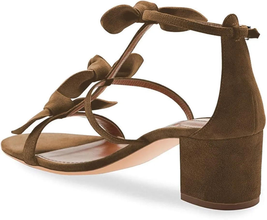 XYD Women Block Chunky Heels Open Toe Sandals BowKnots Gladiator Strappy Pumps Cute Party Casual Shoes