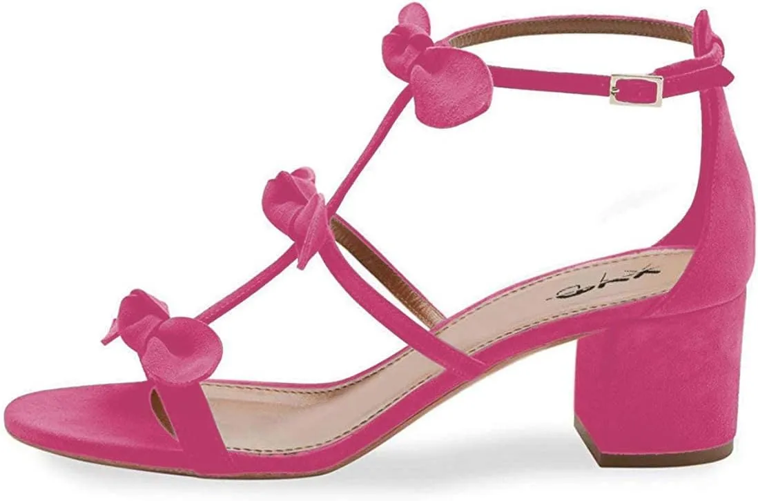XYD Women Block Chunky Heels Open Toe Sandals BowKnots Gladiator Strappy Pumps Cute Party Casual Shoes