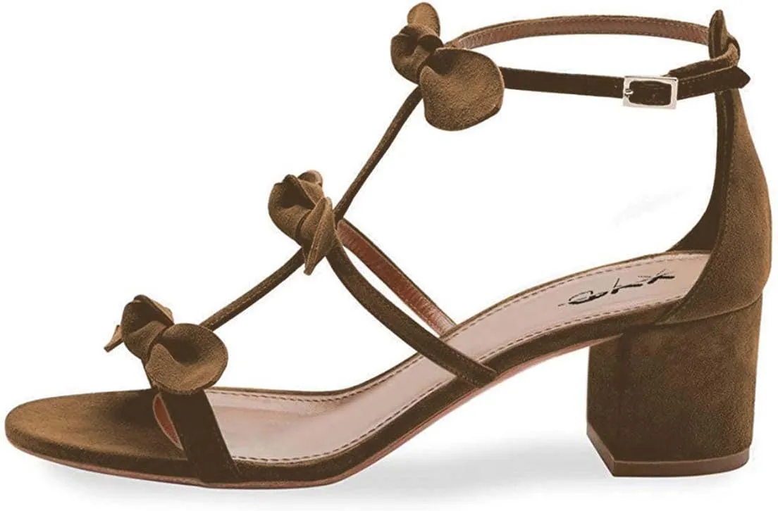 XYD Women Block Chunky Heels Open Toe Sandals BowKnots Gladiator Strappy Pumps Cute Party Casual Shoes