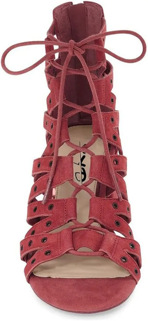 XYD Women Gladiator Caged Block Heel Sandals Open Toe Grommets Straps Cutout Back Zipper Dress Pumps Shoes