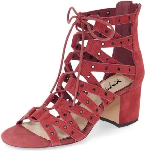 XYD Women Gladiator Caged Block Heel Sandals Open Toe Grommets Straps Cutout Back Zipper Dress Pumps Shoes