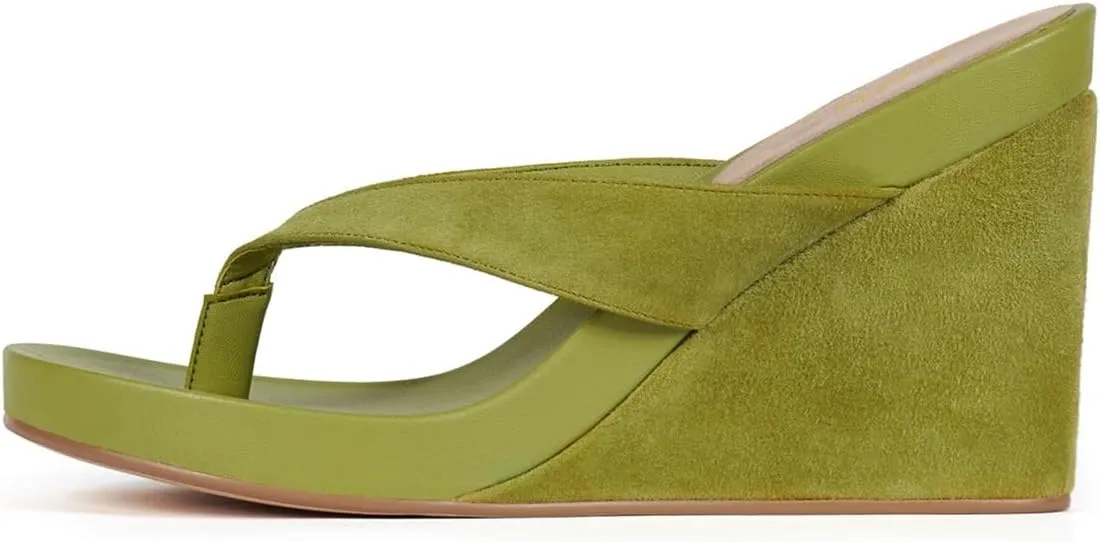 YDN Women's Wedge Heel Flip Flops Sandals Open Round Toe High Heels Slip On Dressy Party Thong Shoes Size 4-16 US