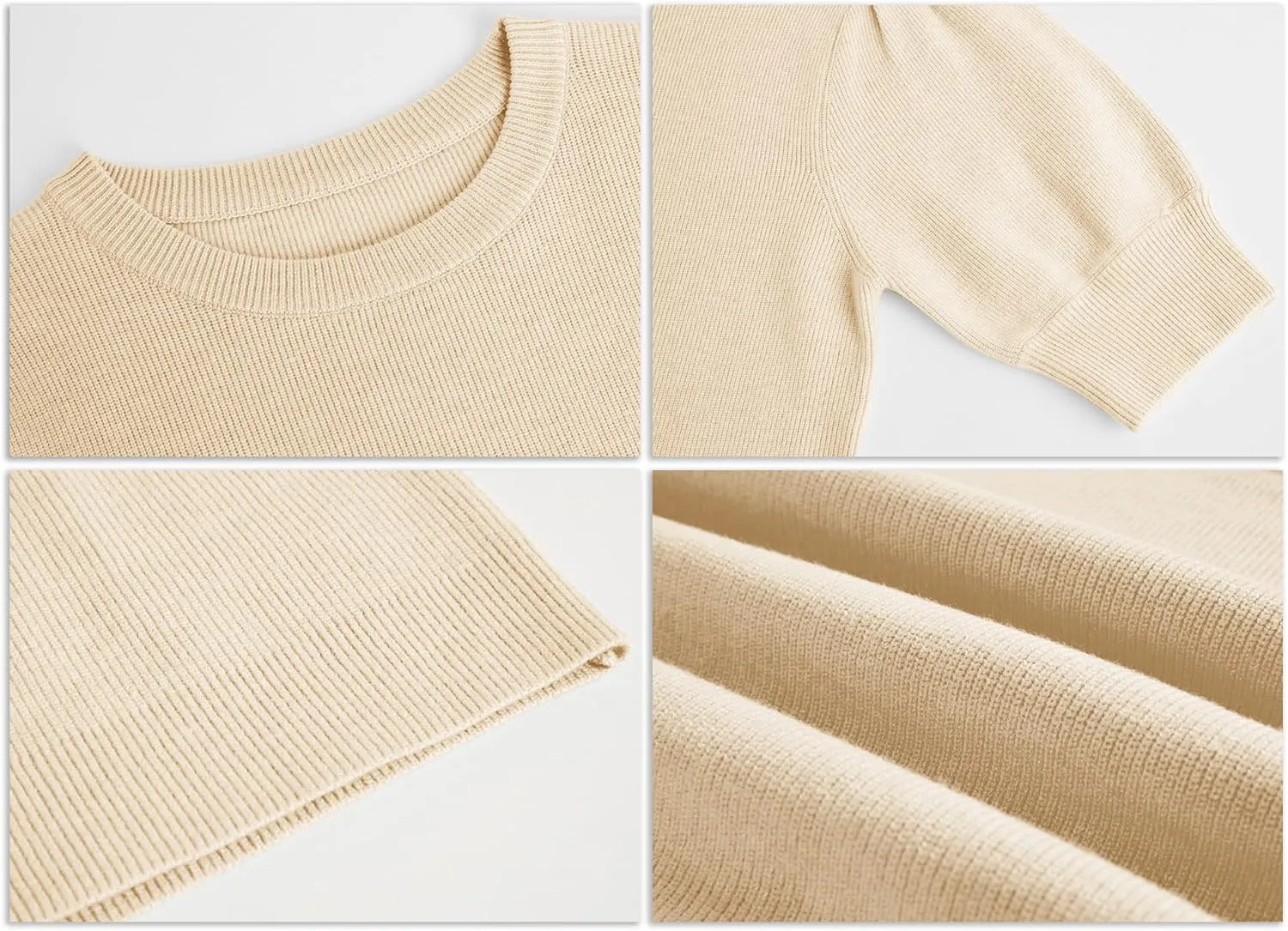 Zbyclub Womens Puff Short Sleeve Sweaters Pullover Shirt Tops Crew Neck Lightweight Knit Sweater Blouses